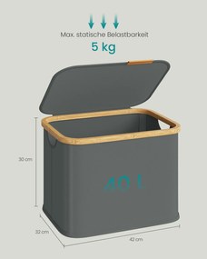 Cesto da roupa suja 42 x 32 x 30 cm com tampa, 40 litros, em tecido Oxford cinzento ardósia