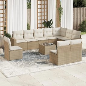 11 pcs conjunto sofás de jardim c/ almofadões vime PE bege