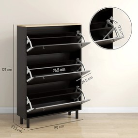 Sapateira, 80 x 23,5 x 121 cm, Capacidade para 24 Pares, Preto