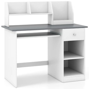Secretária  para crianças com bandeja para teclado, gaveta e estante multifuncional (CADEIRA NÃO INCLUIDA) cinza + branco