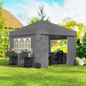 Tenda de jardim dobrável 3 x 3 x 2,75 m com proteção UV 30+ com janelas + paredes laterais + saco de transporte cinzento escuro