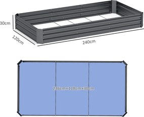 Floreira exterior 240 x 120 x 30 cm, galvanizada, com rebordo de segurança e fundo aberto, , cinzento escuro