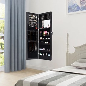 Espelho de jóias 12 LEDs Armario de parede Organizador de jóias Caixa de jóias 37 x 8,5 x 120 cm Preto