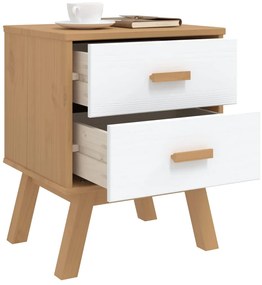 Mesa de cabeceira OLDEN madeira de pinho maciça branco/castanho