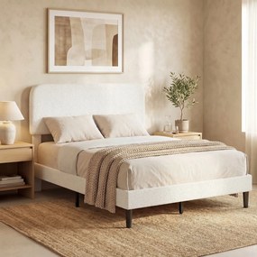 Estrutura de cama 140 x 190 cm com base de cama (COLCHÃO NÃO INCLUIDO), cabeceira ajustável, cama de casal estofada em veludo Teddy, ripas de metal, b