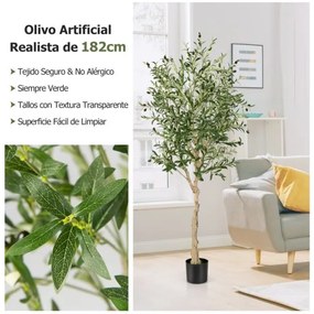 Conjunto de 2 Oliveiras Artificiais 182 cm Plantas de imitação decorativas falsas em vaso de cimento para interior Escritório Casa Verdes