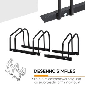 Estacionamento para 3 Bicicletas Suporte de Aço para Estacionar Bicicletas no Chão para Interior e Exterior 76x33x27 cm Preto