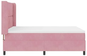 Cama Box Spring com Colchão &amp; LED Rosa 140x190 cm Veludo