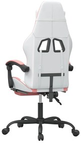 Cadeira gaming giratória c/ apoio pés couro artif. branco/rosa