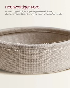 Mesa de centro oval 45 x 100 x 45,7 cm com espaço de arrumação e cesto em tecido, branco e castanho camelo