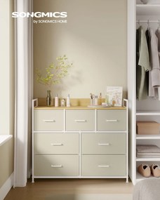 Cómoda 7 gavetas em tecido 28,5 x 98 x 85 cm creme e branco