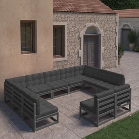 11 pcs conjunto longue jardim c/ almofadões pinho maciço preto