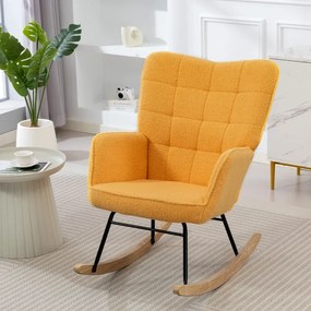 Cadeira Baloiço em Borrego com Oscilação de 40° Pés de Madeira de Faia e Estrutura de Aço 71x98x101 cm Amarelo