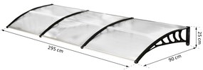 Cobertura telhado para portas janelas toldo Terraços de policarbonato de 5mm Transparente Proteção contra chuva e sol 90x295x25cm