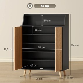 Sapateira para Entrada com Prateleiras Ajustáveis para 15 Pares de Sapatos 75x35x104 cm Preto e Madeira