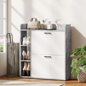 Sapateira com capacidade para 15 pares, armário moderno com 2 gavetas rebatíveis, 83 x 24 x 90,5 cm, branco e cinzento