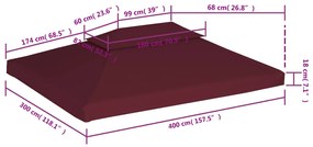 Cobertura gazebo c/ 2 camadas 310 g/m² 4x3 m bordô