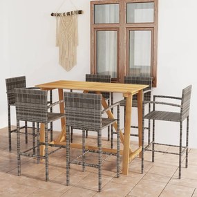vidaXL 7 pcs conjunto de bar para jardim cinzento