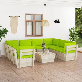 vidaXL 9 pcs conjunto lounge de paletes + almofadões madeira de abeto