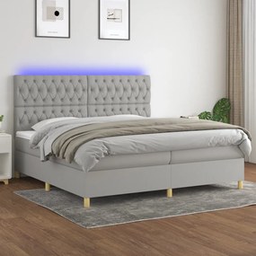 vidaXL Cama box spring c/ colchão e LED 200x200 cm tecido cinza-claro