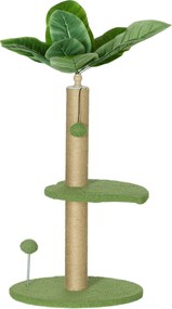 PawHut Árvore Arranhadora para Gatos 83 cm com Folhas Artificiais, Poste em Juta, Plataformas em Pelúcia e 2 Brinquedos, Verde | Aosom Portugal