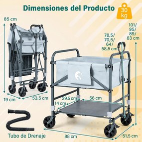 Banheira para Cães Dobrável, 88 x 51,5 x 83-101 cm, Altura Regulável, Cinzento