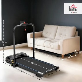 Passadeira Dobrável 2 em 1 Elétrica com 2,5HP 10 km/h Ecrã LED e Controlo Remoto 130x59x96 cm Preto e Azul