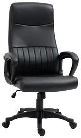 Vinsetto Cadeira de Escritório Ergonômica Cadeira de Escritório Basculante e Giratória 360° com Altura Ajustável Encosto Alto e Apoio para os Braços Pele Sintética 61,5x66x113-123cm Preto