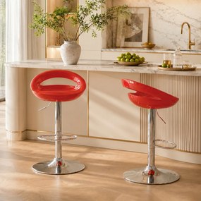 Conjunto de 2 bancos de bar com altura ajustável, encosto e apoio para os pés giratórios a 360°, 46x41x76-96 cm, vermelho