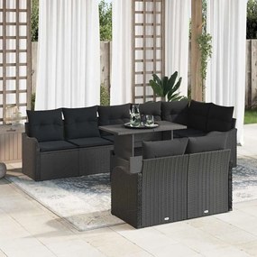 vidaXL Conjunto de lounge com almofada 9 pcs Preto Rattan Sintético
