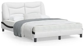 vidaXL Estrutura cama c/ luzes LED 140x200cm couro artif. branco/preto