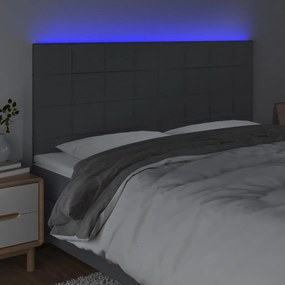 Cabeceira de cama c/ LED tecido 200x5x118/128 cm cinza-escuro