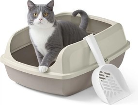 Caixa de areia para gatos com paredes laterais altas 50,5 x 37,5 x 19,5 cm, XL Bege