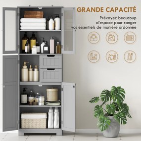Móvel de Casa de Banho Alto, 60 x 30 x 170 cm, Prateleiras Reguláveis, Cinzento