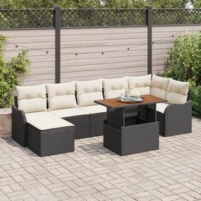 Conjunto de Sofá de Jardim vidaXL de 8 Peças com Almofadas Preto Vime,