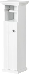 Móvel de casa de banho 21,5 x 17,8 x 66,5 cm com suporte para papel higiénico, armário e saída para o papel, branco