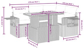 5 pcs conjunto de sofás p/ jardim com almofadões vime PE bege