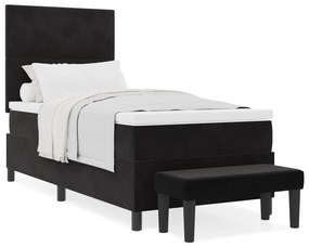 Cama Box com Colchão e Banco Preta 90x200 cm Veludo