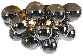 Candeeiro de tecto de design preto com vidro fumê 6 luzes - Uvas Art Deco,Design