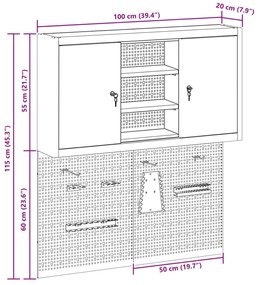Conjunto de Armário e Painel de Ferramentas de 3 Peças Montado na Pare