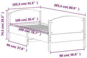 Estrutura cama c/ cabeceira 100x200cm pinho maciço castanho-mel