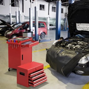 Armário de ferramentas removível para garagem com rodas com trava, estofamento ajustável e forro antiderrapante 59 x 28 x 102 cm Vermelho
