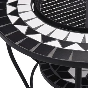Mesa braseira em mosaico 68 cm cerâmica preto e branco