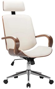 Cadeira giratória c/ encosto couro artif. madeira curvada creme