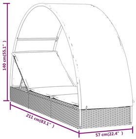 Espreguiçadeira com teto redondo 211x57x140 cm vime PE castanho