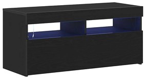Cabide de televisão vidaXL com Luzes LED em Madeira de Carvalho Preto