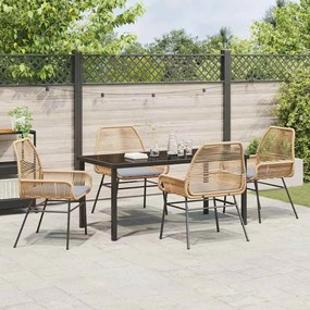 Conjunto de Jantar de Jardim 5 Peças com Almofadas Marrons em Rattan