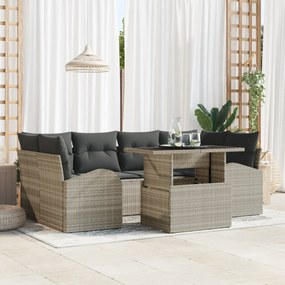 vidaXL Conjunto de Sofá de Jardim de 7 Peças com Almofadas Cinza Claro de Rattan Poliéster