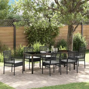 vidaXL Conjunto de Jantar para Jardim de 7 Peças com Almofadas Pretas em Rattan Sintético