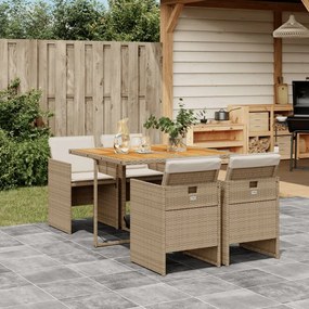 vidaXL 5 pcs conjunto de jantar p/ jardim com almofadões vime PE bege